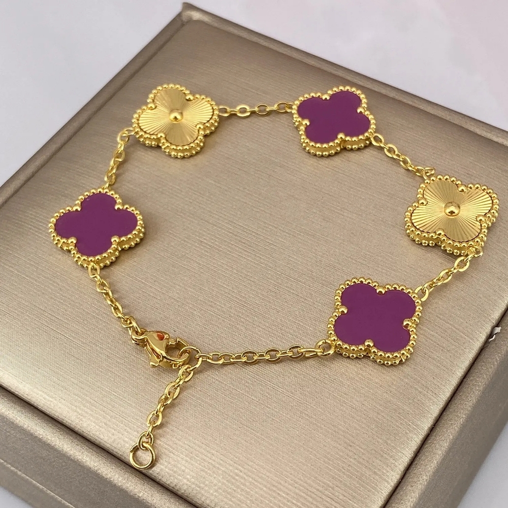 Elegant Gold and Purple Flower Bracelet 15mm